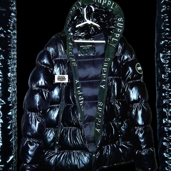 Black Puffer Jacket with Green Accents - Picture 1 of 13